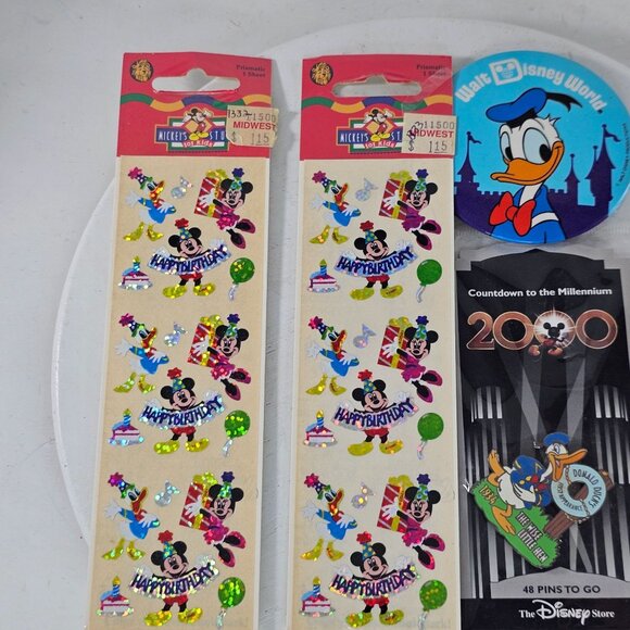 Disney Collectible Bundle Donald Duck Pin Disney World Button Birthday Stickers - Picture 6 of 10